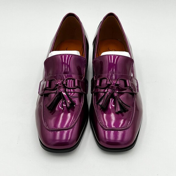 FOWT Purple Tassels Almond Toe Loafers Low Chunky Heel Pumps Slip On Shoes - Picture 3 of 5